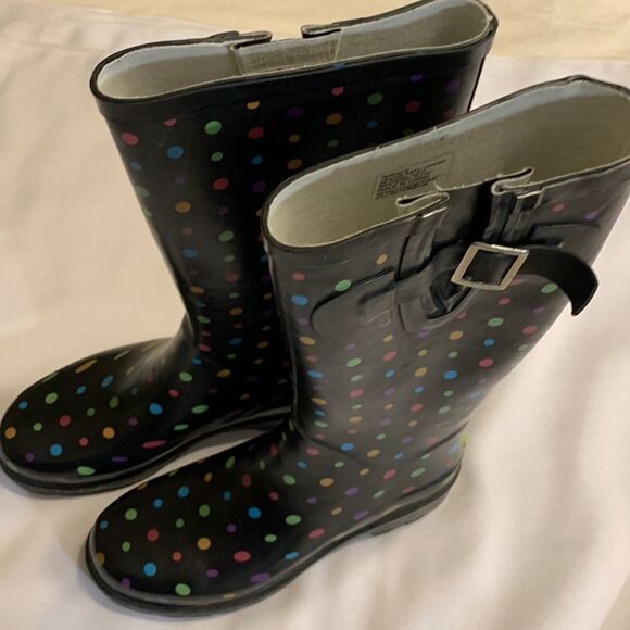 Western chief size 6 polkadot rubber boots with adjustable calf - Picture 4 of 10